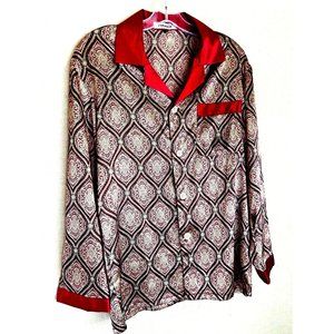 Yimanie Women Sleepwear PJ Top Size S/M Silky Satin Look Long Sleeve Pocket New